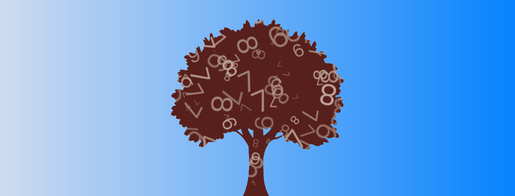 Image: Silhouette of a tree with random numbers spread across it. Blue background